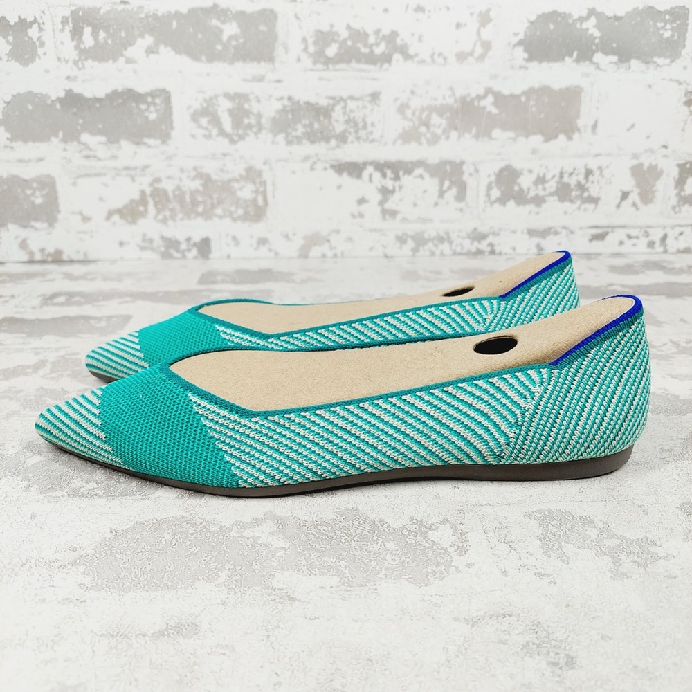 NEW Rothy's The Flat Blue White Calypso Knit Pointy Toe Slip On Loafers O54